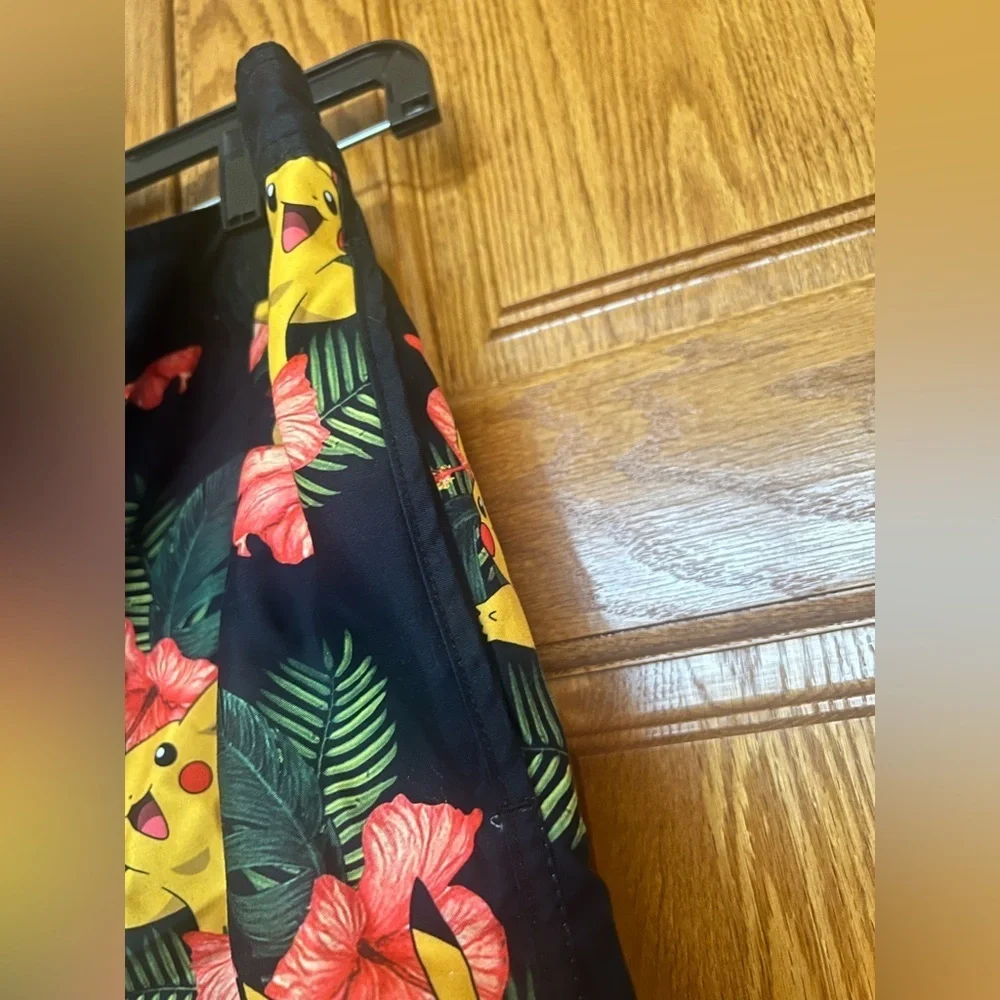 Men’s - Black Floral Pikachu/Pokemon Swim Board Shorts